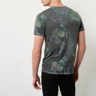 Grey Jack & Jones faded leaf print T-shirt